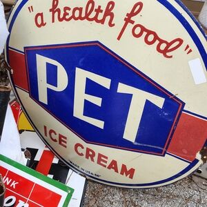 Ice Cream Vintage Porcelain Enamel Sign - Blue, Red, Cream